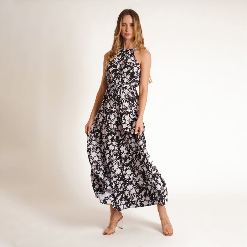 Loft flower navy blue Halter long dress size S